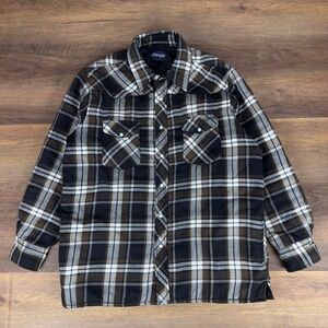 Wrangler Mens Plaid Quilted Lined Flannel Shirt Jacket Brown Black Western XL